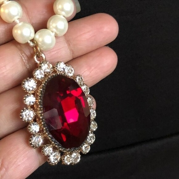 Handmade Layered Glass Pearl Long Red Pendant Necklace - Picture 4 of 7